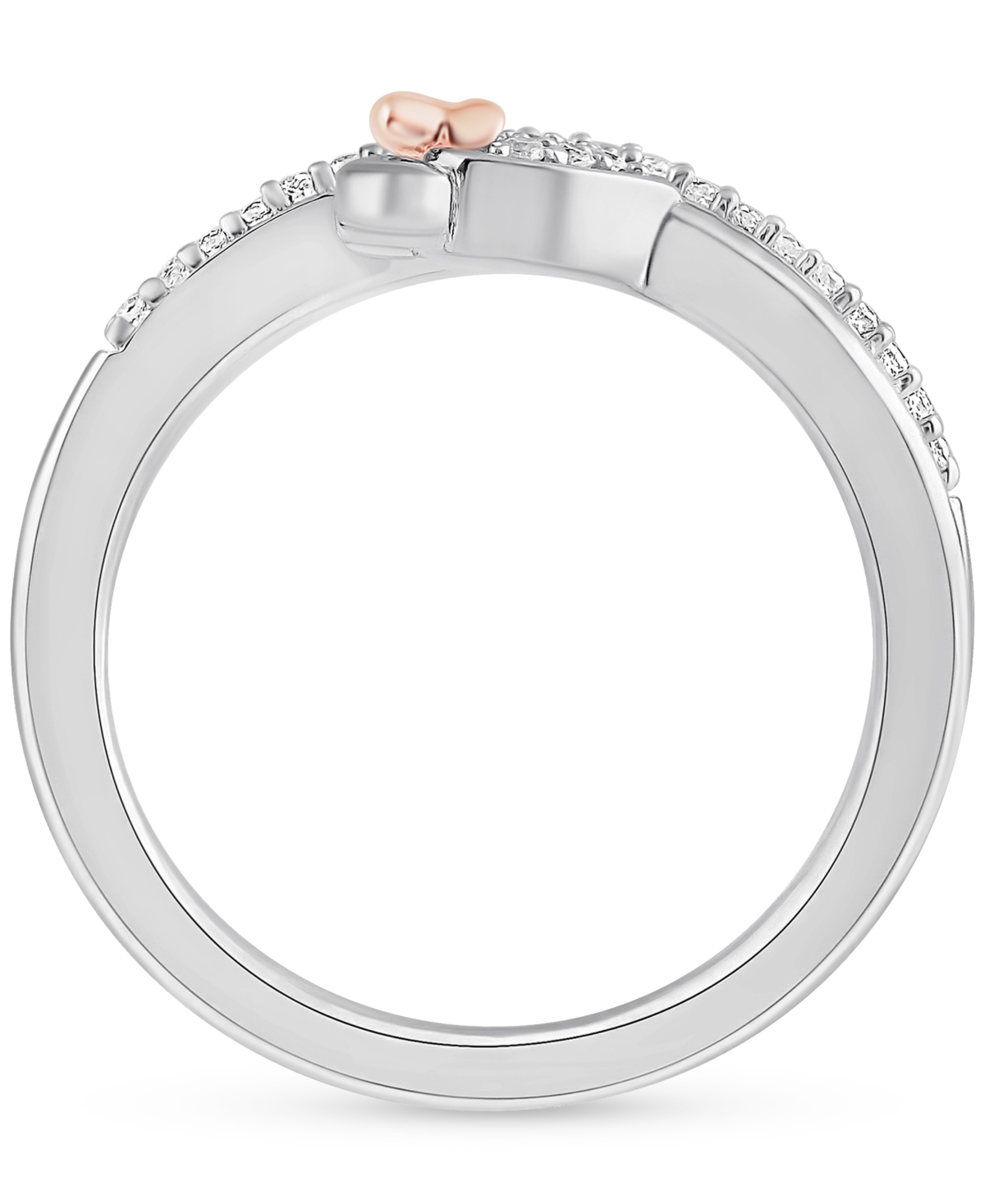 Disney Wonder Fine Jewelry Black & White Diamond Minnie & Mickey Mouse Wrap Ring (1/6 ct. t.w.) in Sterling Silver & Rose Gold-Plate - Sterling Silver