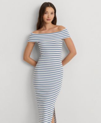 Lauren Ralph Lauren Women's Striped Off-the-Shoulder Midi Dress
