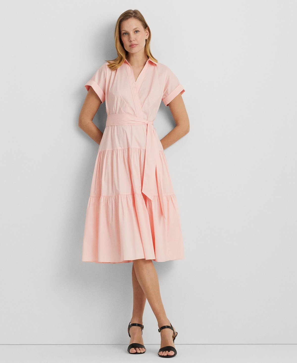 Lauren Ralph Lauren Women's Belted Cotton-blend Tiered Dress In Pink Opal