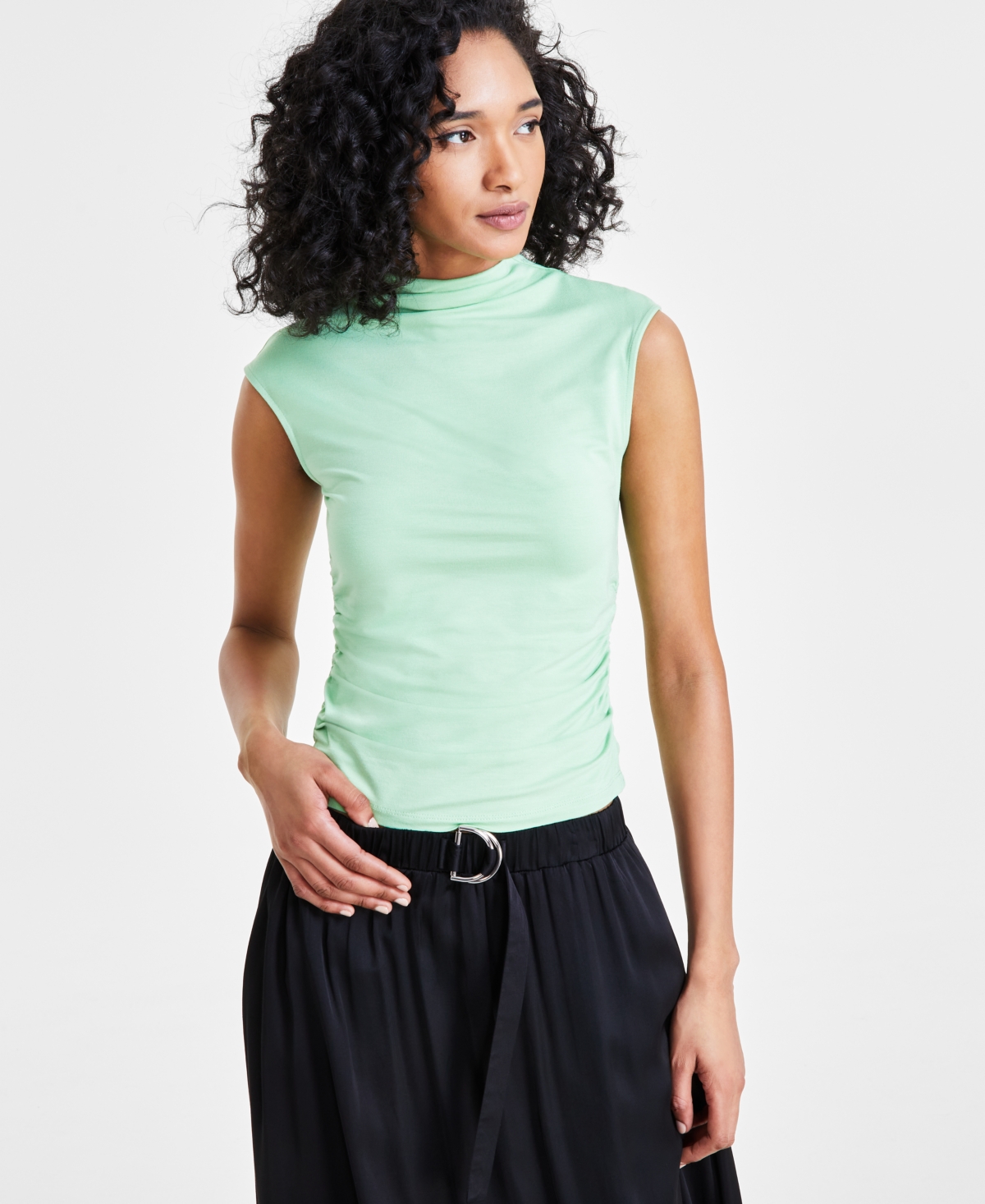 Shop Bar Iii Women's Sleeveless Mock-neck Cropped Top, Created For Macy's In Soft Pistachio
