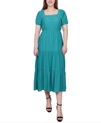 NY Collection Petite Short Sleeve Tiered Midi Dress - Macy's