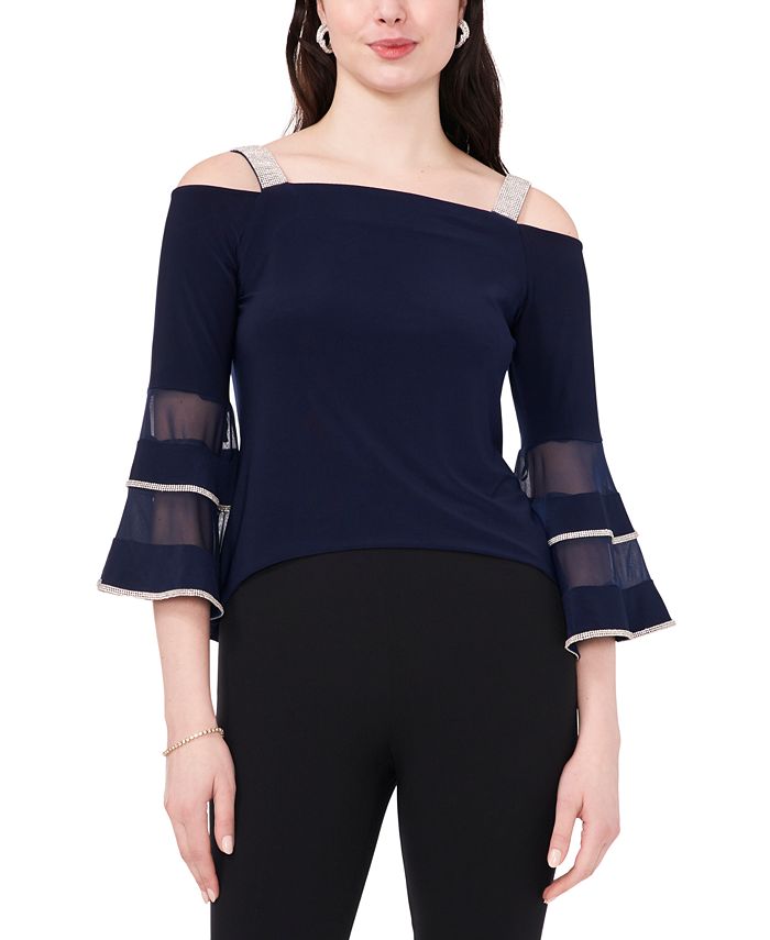 MSK Women's Illusion Cold-Shoulder Bell-Sleeve Top - Macy's