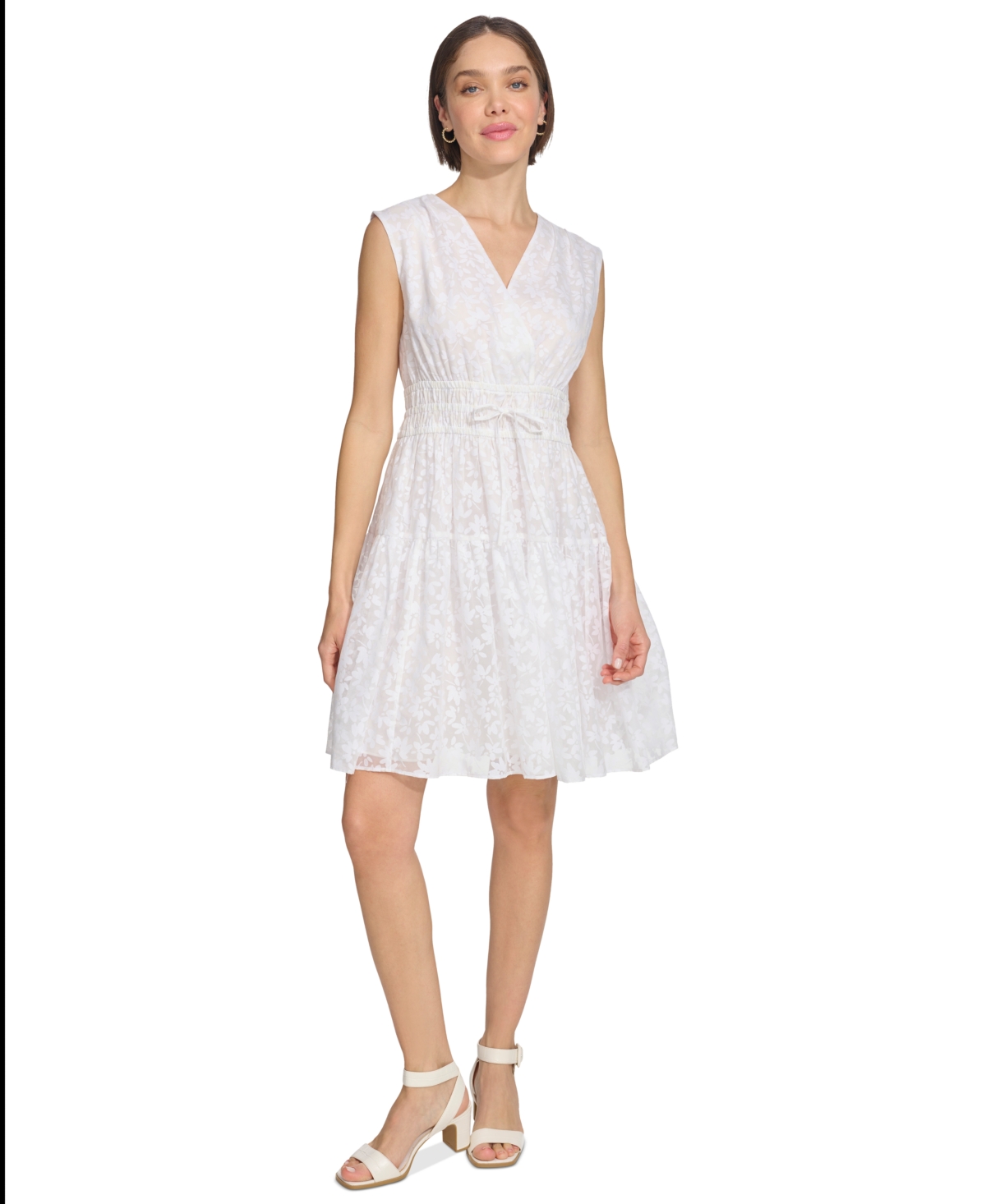 Tommy Hilfiger Women's Printed Drawstring Fit & Flare Dress In Brght Wht
