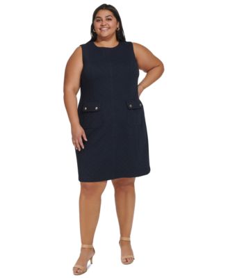 Tommy Hilfiger Plus Size Jacquard Sleeveless Shift Dress - Macy's