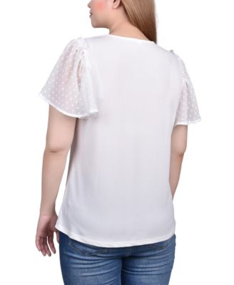 Petite Clip Dot Flutter Sleeve Top