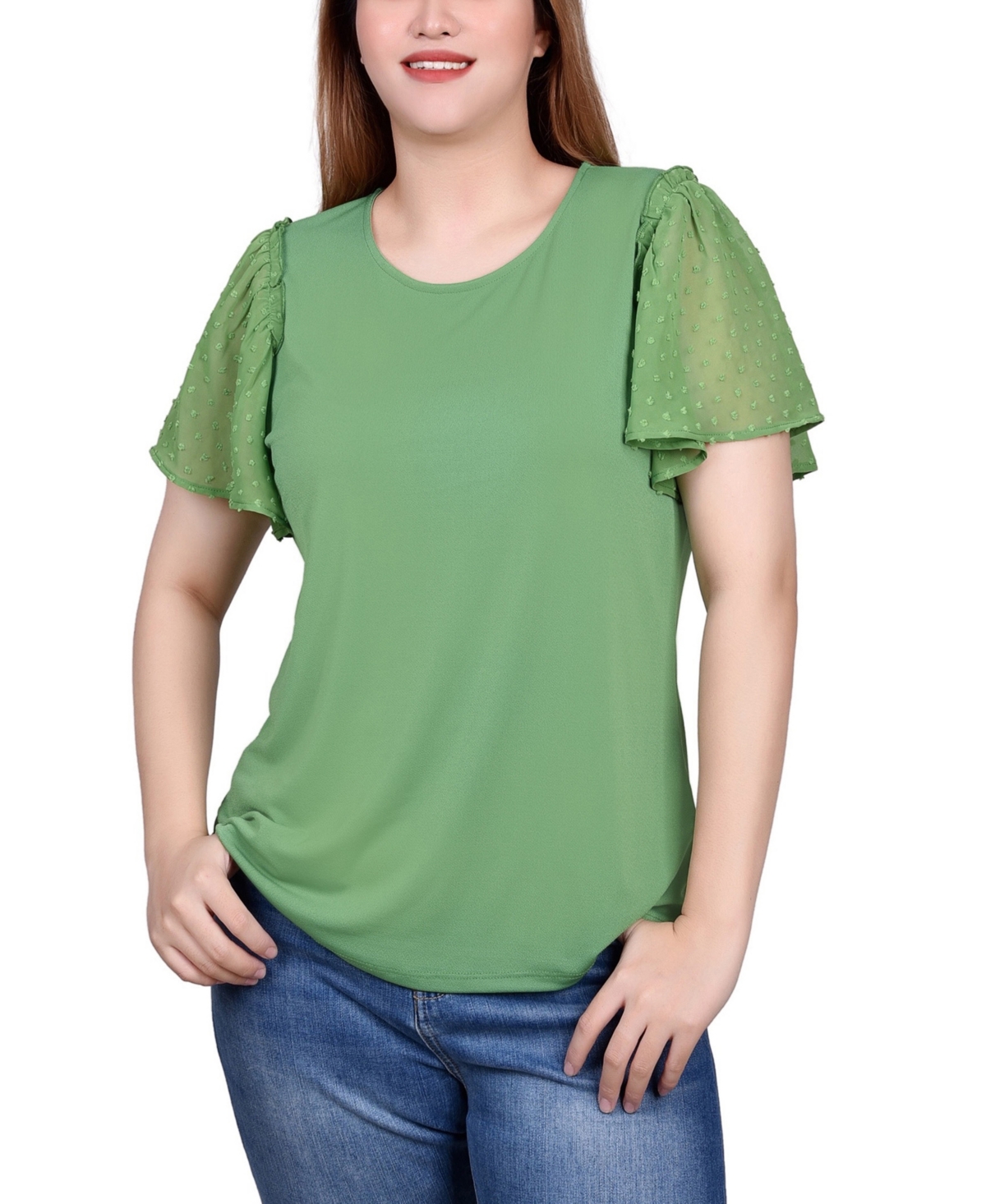 Shop Ny Collection Petite Clip Dot Flutter Sleeve Top In Ivory