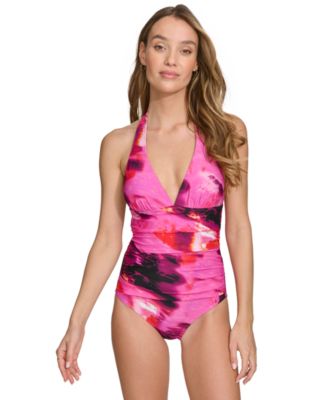 DKNY - Women's Tie-Back Halter-Style One-Piece Swimsuit