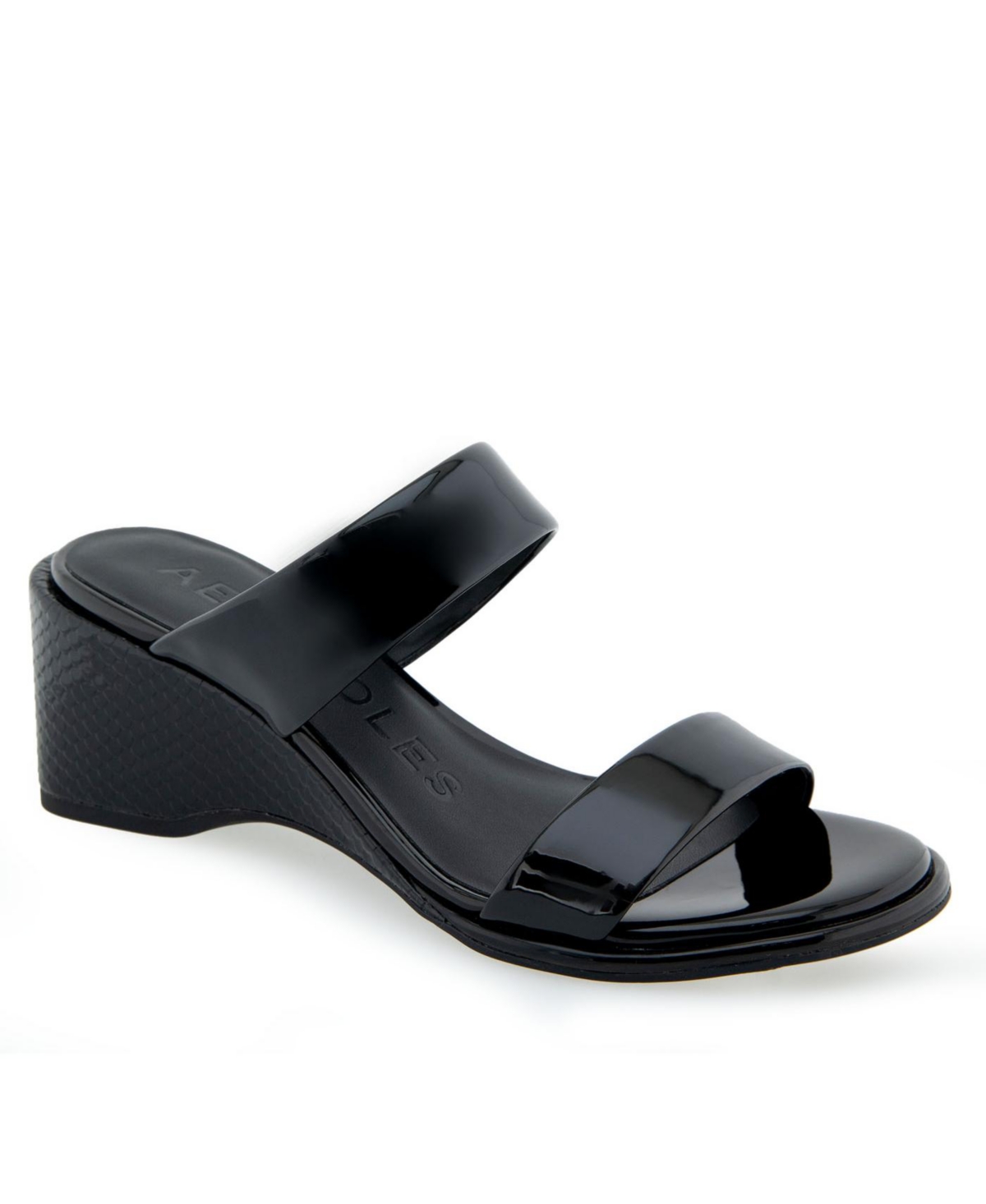 Shop Aerosoles Women's Norine Slip-on Wedge Sandals In Black Patent Polyurethane