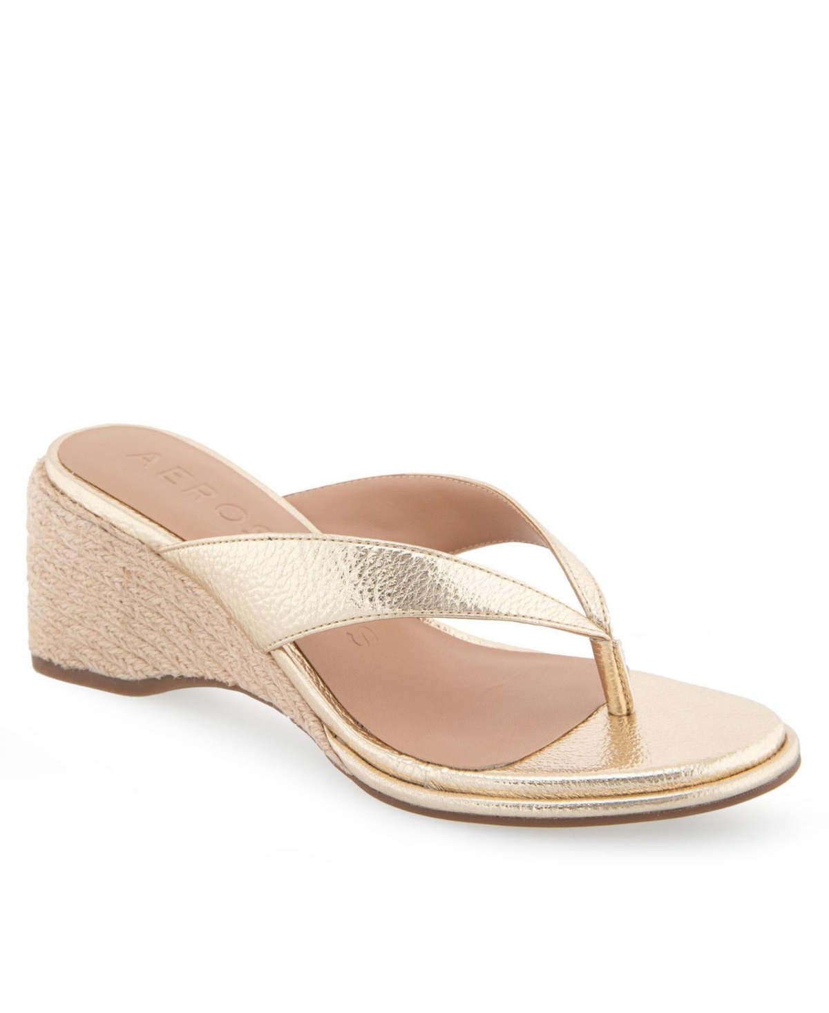 Shop Aerosoles Women's Nero Wedge Flip Flop Sandals In Soft Gold Polyurethane