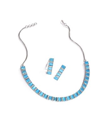 Women's Blue Crystal Bling Necklace And Earrings (Set Of 2)