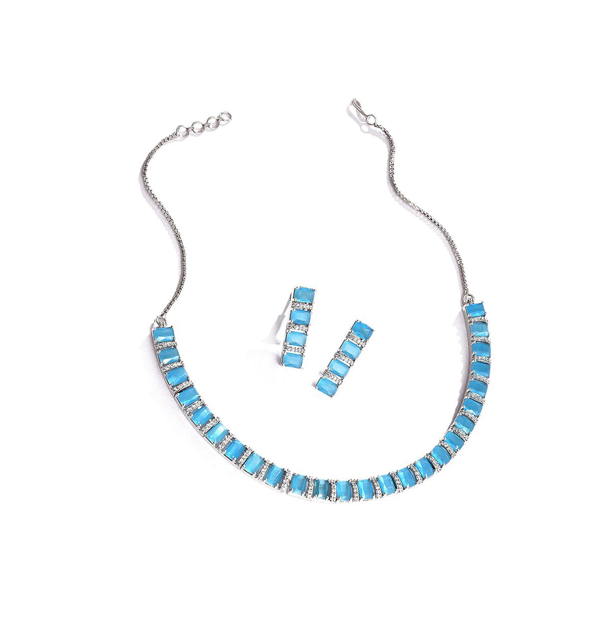 Women's Blue Crystal Bling Necklace And Earrings (Set Of 2) - Blue