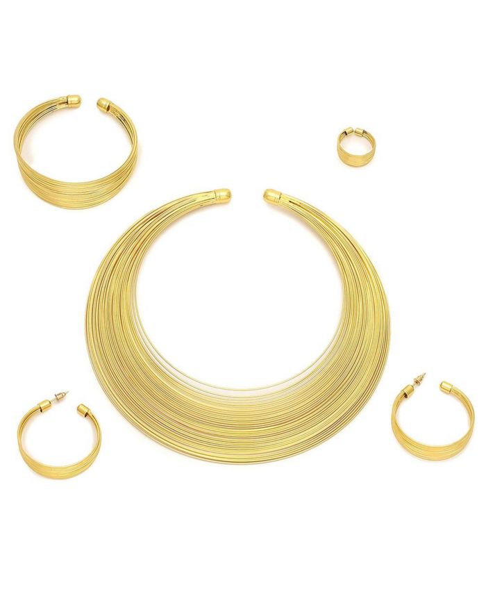 SOHI Women's Gold Wire Cluster Necklace, Earrings, Bracelet And Ring (Set