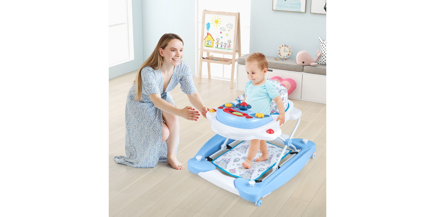 Foldable 6 in 1 Baby Walker with Adjustable Height for Infant Mobility and Play