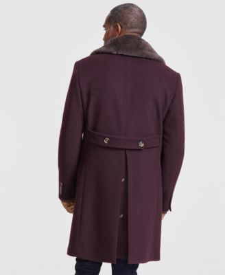 Tayion Men Classic Fit Double Breasted Wine Solid Overcoat 