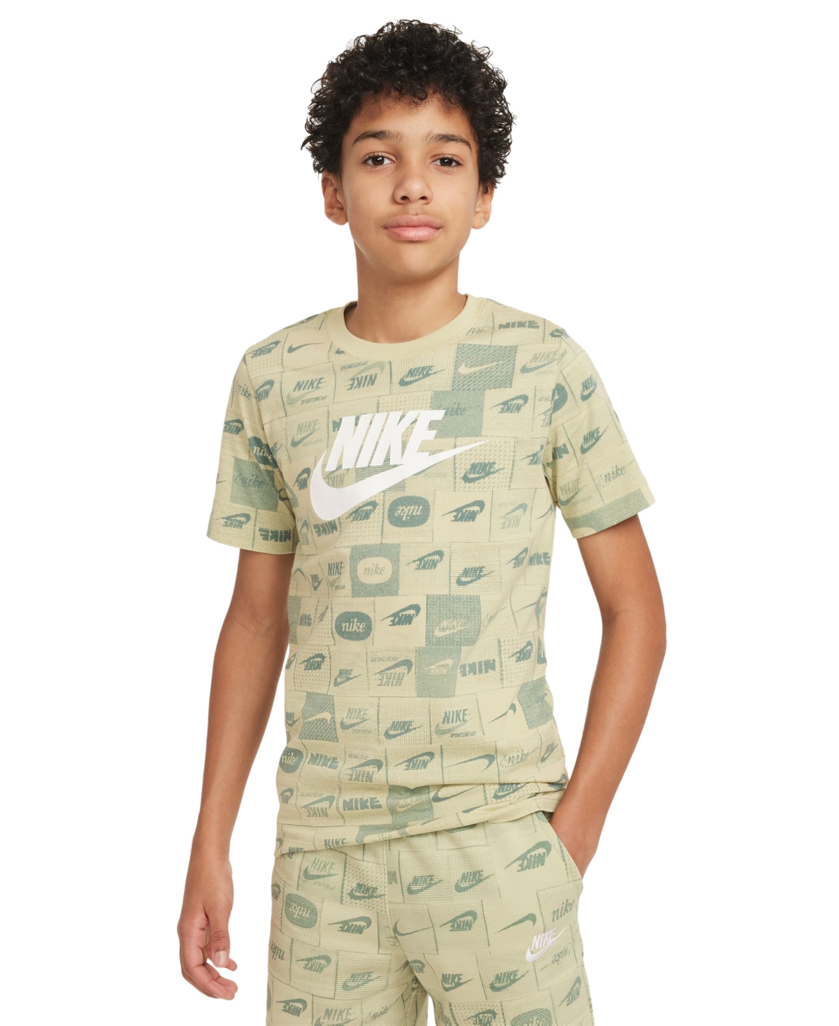 Nike Sportswear Big Kids Cotton Printed Logo Graphic T-shirt In Olive Aura