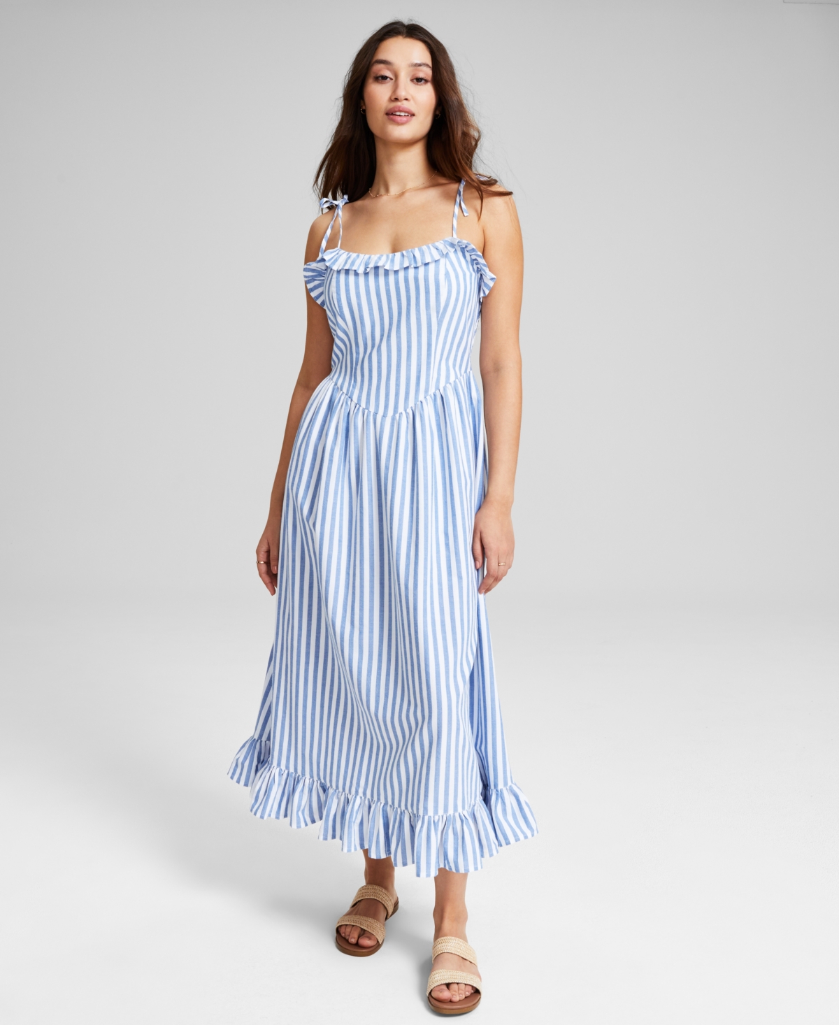 Women's Cotton Corset Ruffled Sleeveless Midi Dress, Created for Macy's - White Clip Dot