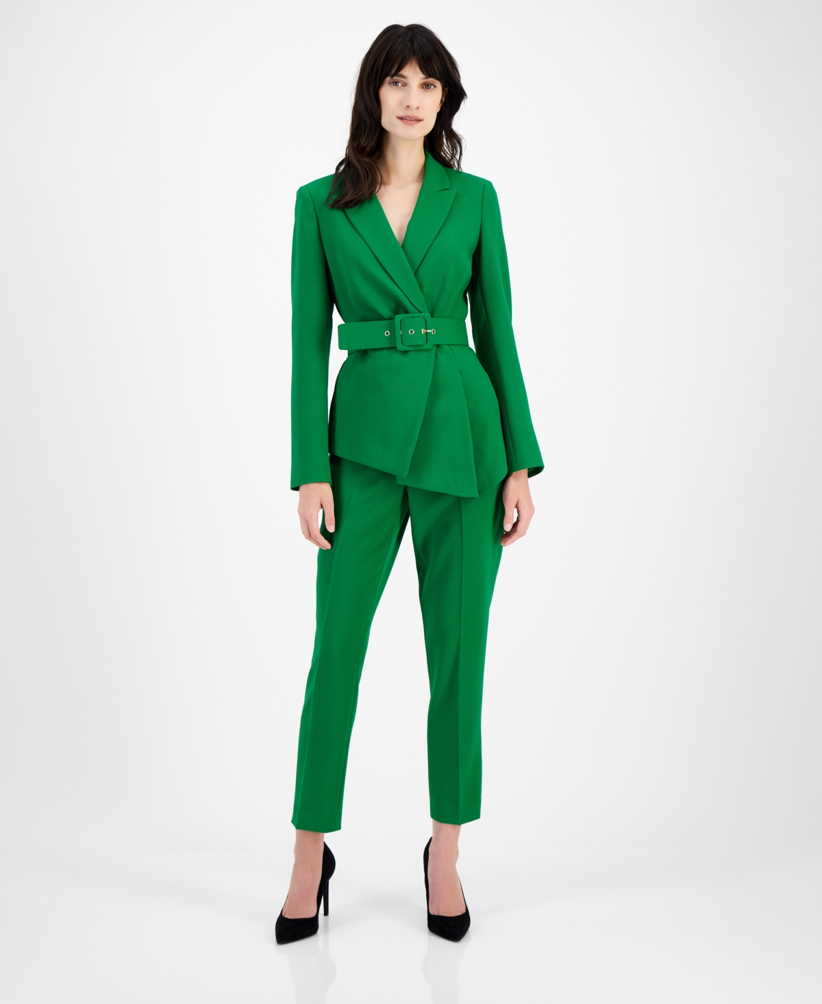 Shop Tahari Asl Belted Pantsuit In Emerald