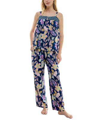 Roudelain - Women's 2-Pc. Smocked Swing Cami & Pants Pajamas Set