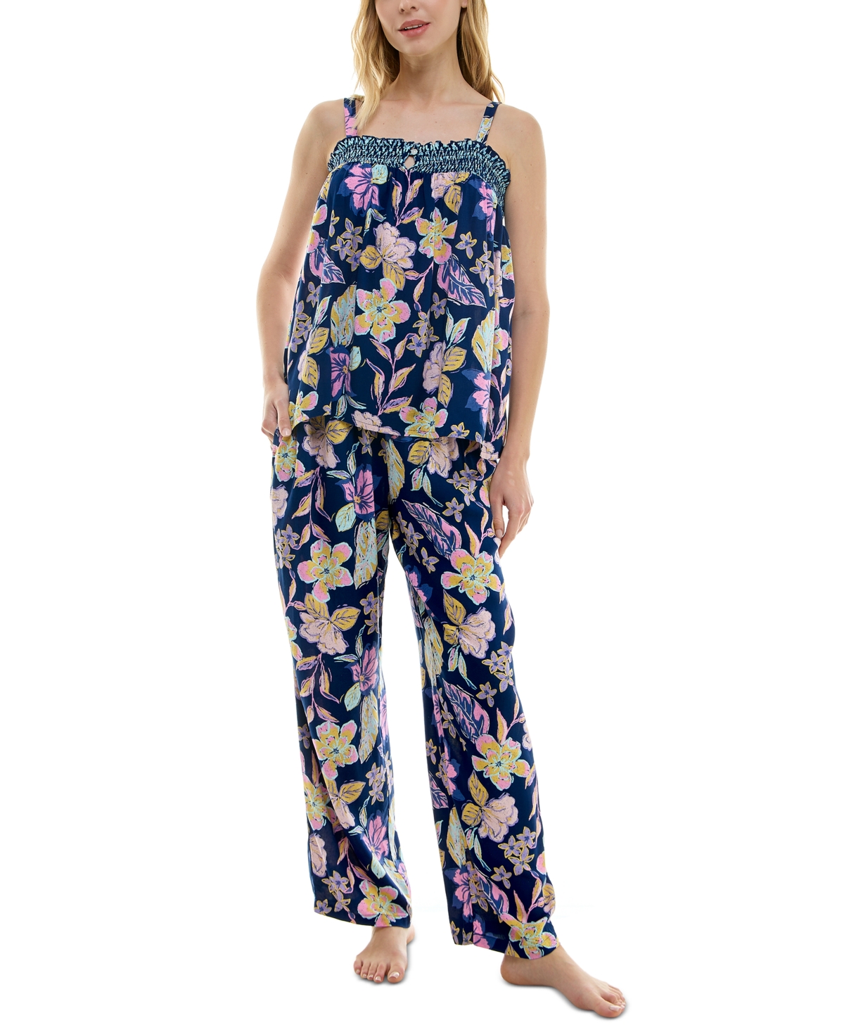 Shop Roudelain Women's 2-pc. Smocked Swing Cami & Pants Pajamas Set In Rain Forest