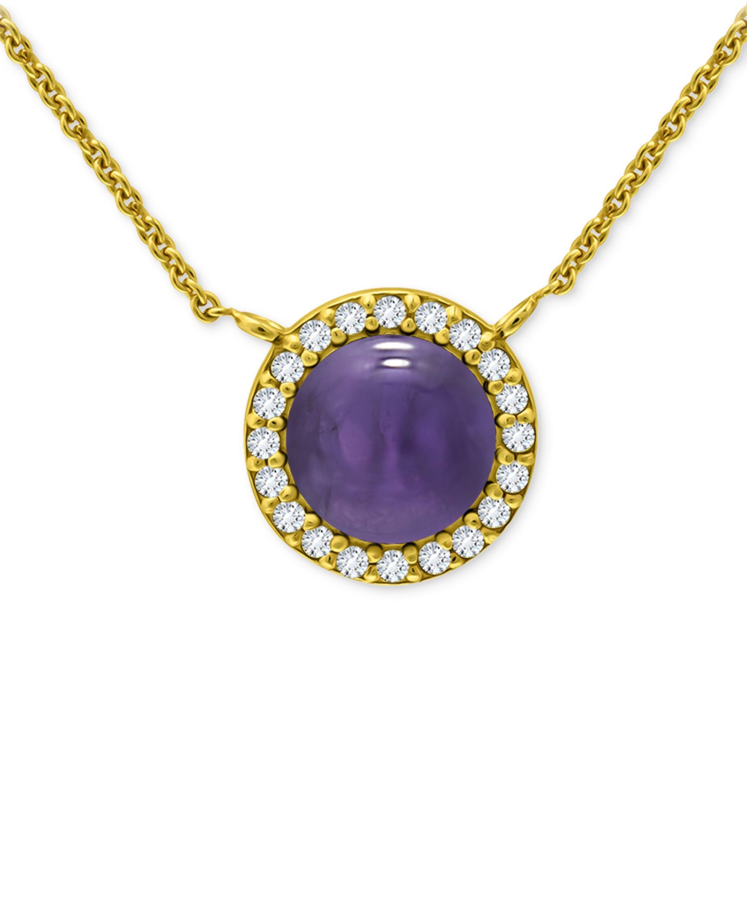 Amethyst/Gold & Cubic Zirconia Halo Pendant Necklace in 18k Gold-Plated Sterling Silver, 16" + 2" extender