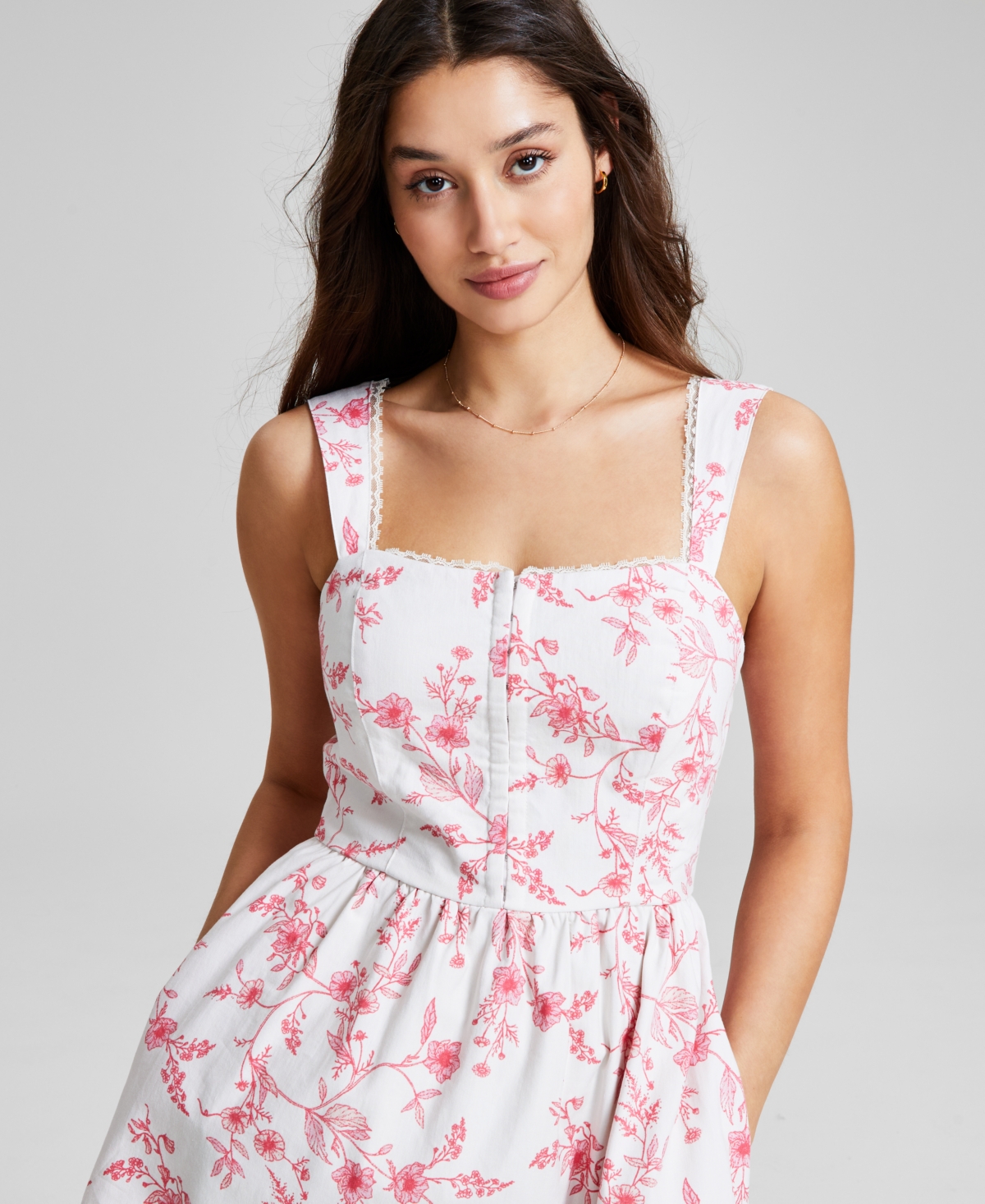 Shop And Now This Women's Corset Mini Dress, Created For Macy's In Coral Floral