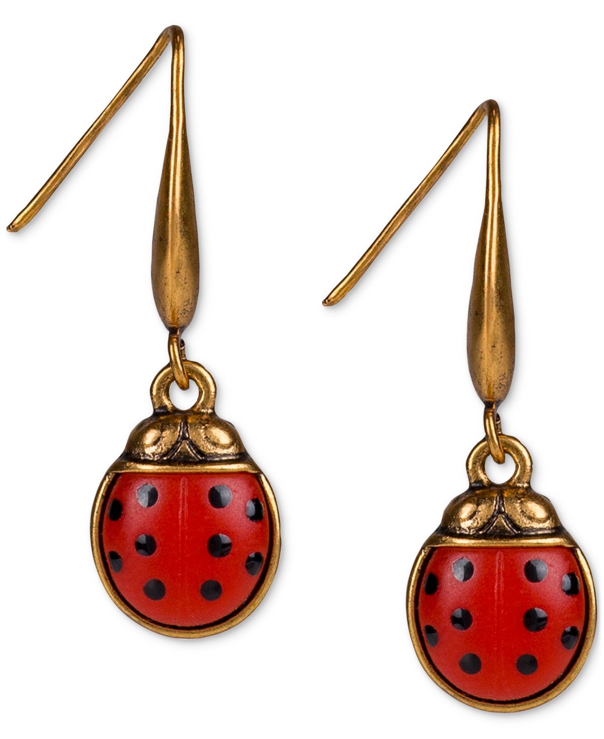 Gold-Tone Red Ladybug Drop Earrings - Antique Go