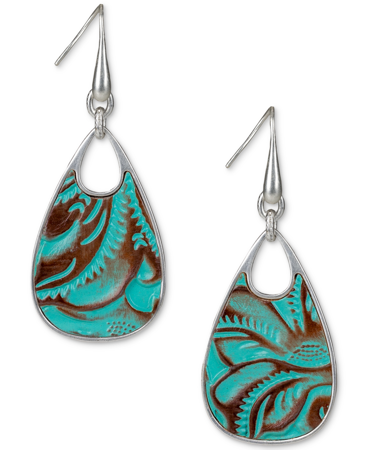 Silver-Tone Printed Leather Drop Earrings - Silver Ox