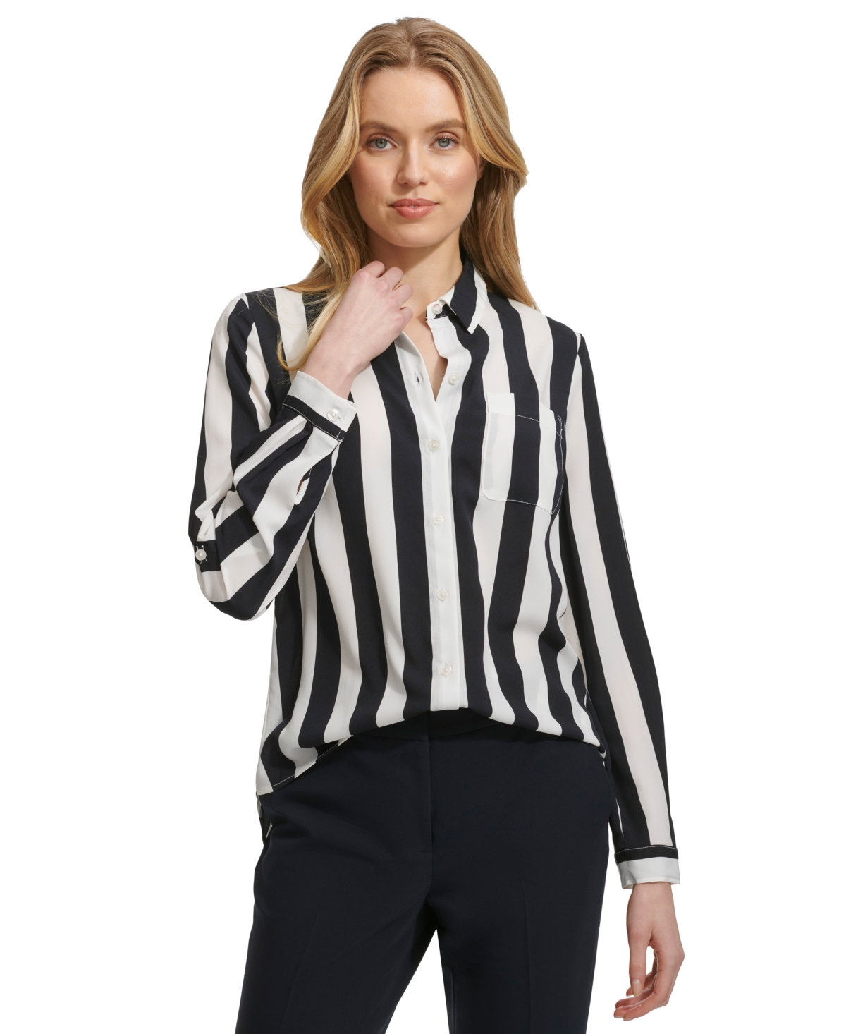 Tommy Hilfiger Women's Striped Button-front Shirt In Blue