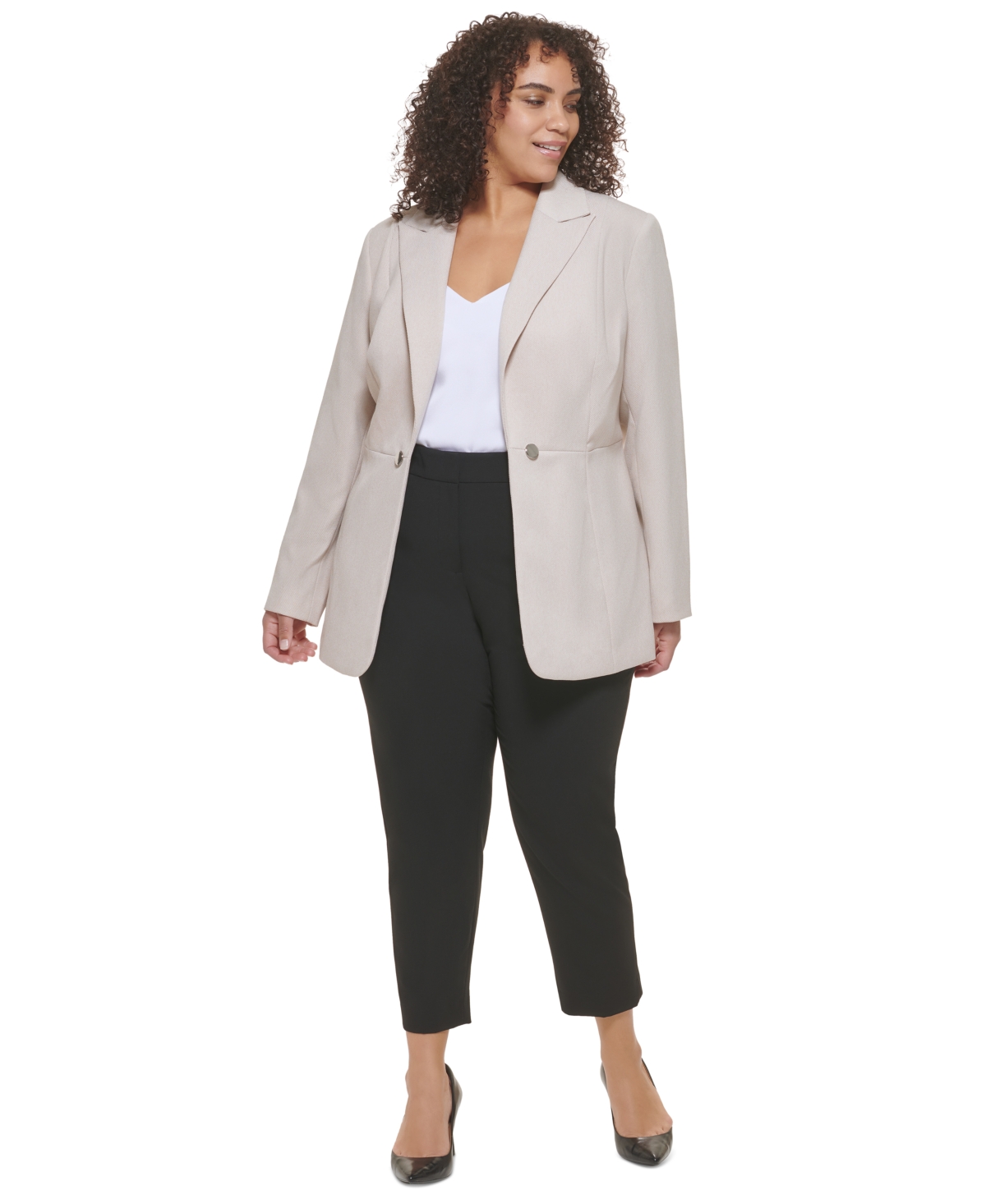 CALVIN KLEIN PLUS SIZE PARKER TWILL ONE-BUTTON BLAZER 