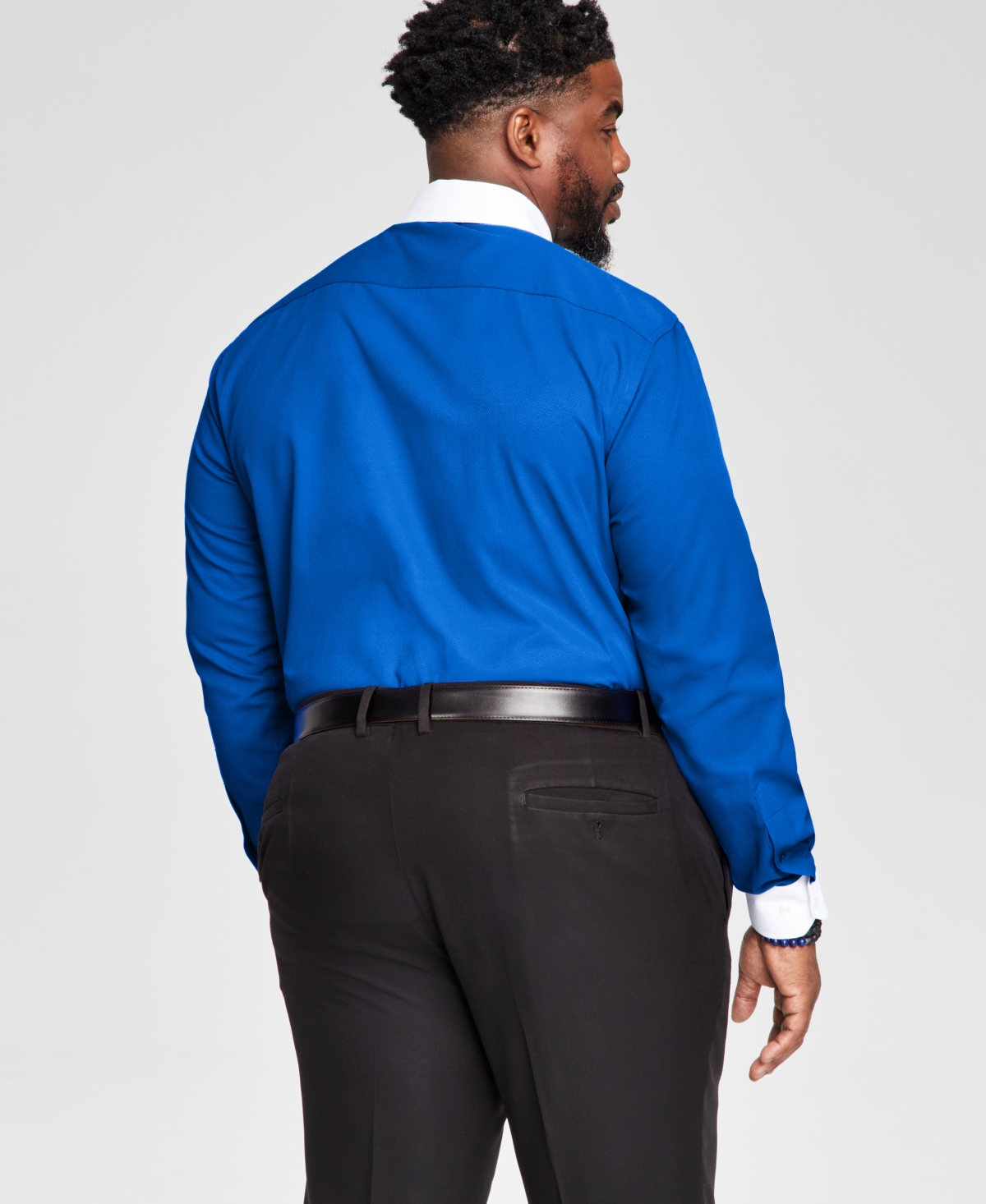 Tayion Collection Men's Slim-Fit White Trim Solid Dress Shirt - Blue And White