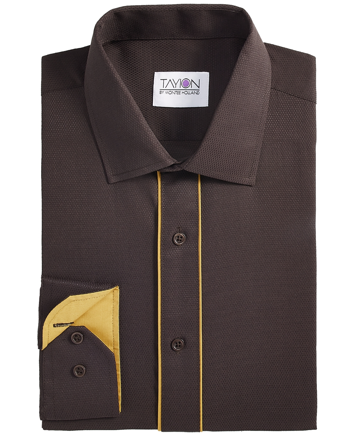 Tayion Collection Men's Brown & Gold Slim Fit Dress Shirt - Brown  Gold