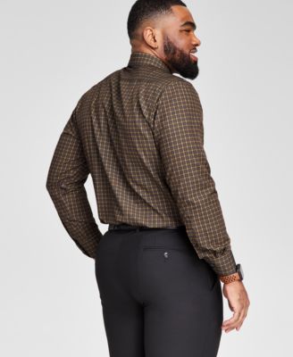 Men's Brown & Gold Slim-Fit Dress Shirt