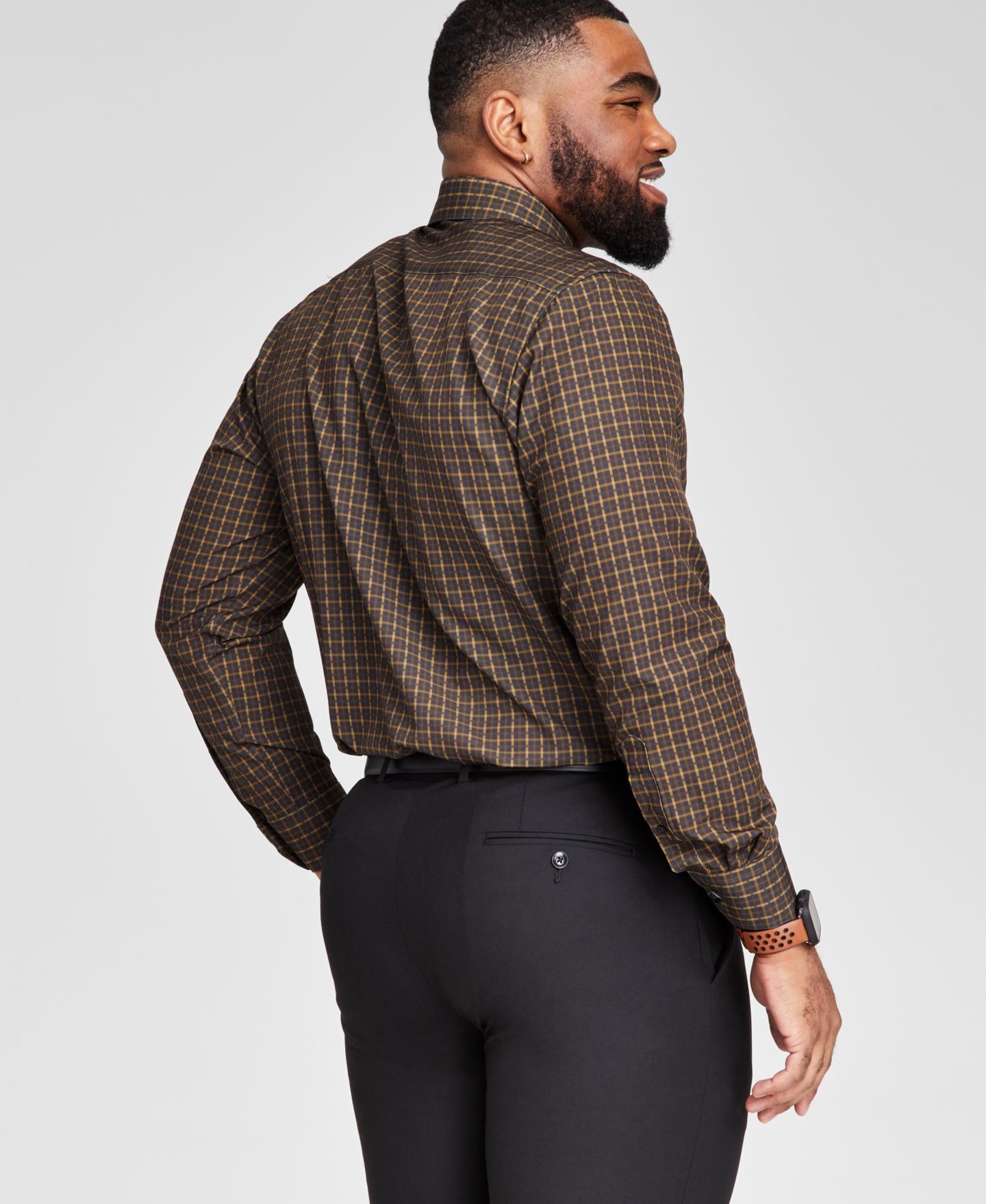 Мужская рубашка Tayion Collection Brown & Gold Slim-Fit Dress Shirt, цвет: Коричневый / Золотой — фото 3