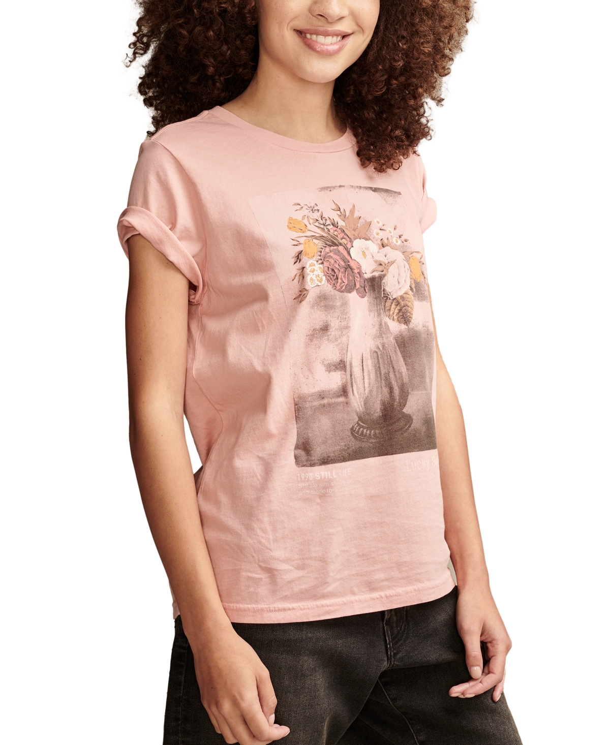Shop Lucky Brand Women's Floral Vase Classic Cotton Crewneck T-shirt In Rose Tan