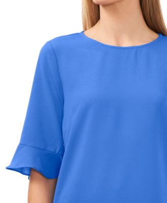 Women's Ruffled-Cuff 3/4-Sleeve Crew Neck Top