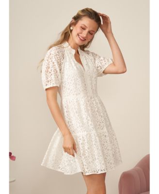 Women's Lace Babydoll Puff Sleeve Tiered Dress