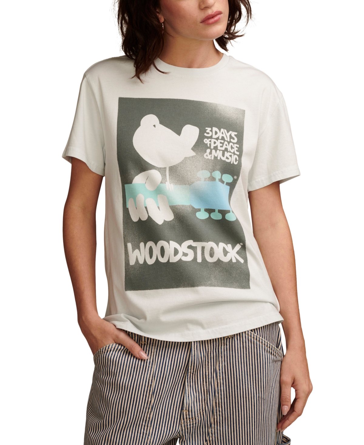 Women's Woodstock Poster Cotton Boyfriend T-Shirt - Illusian Blue