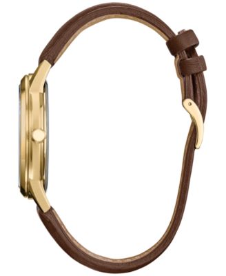 Eco-Drive Men's Mickey Mouse Fanfare Brown Leather Strap Watch 40mm Gift Set