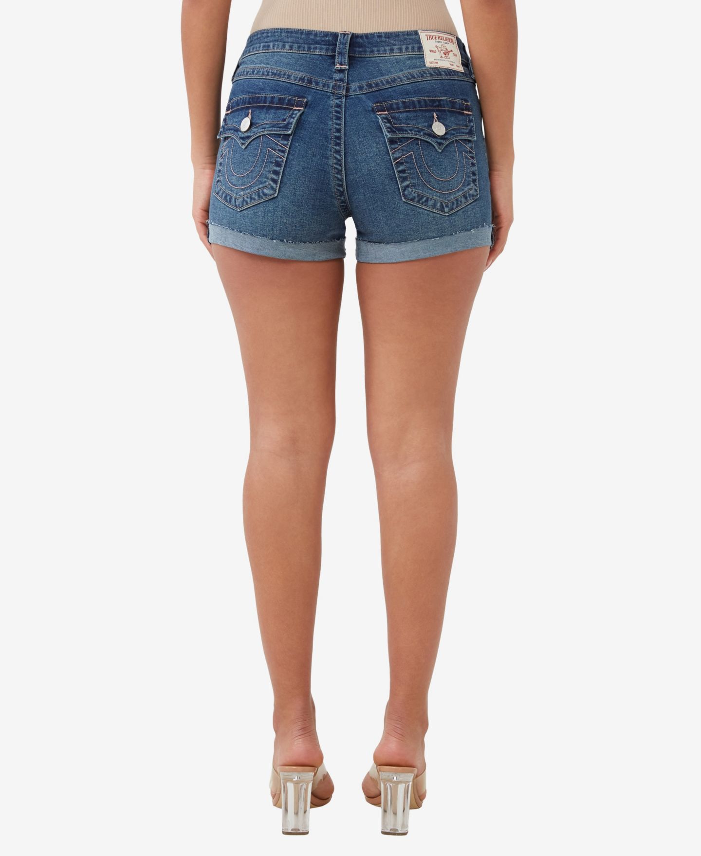Женские шорты True Religion Jennie Flap Rolled Denim Shorts, цвет: Persian Gulf — фото 2