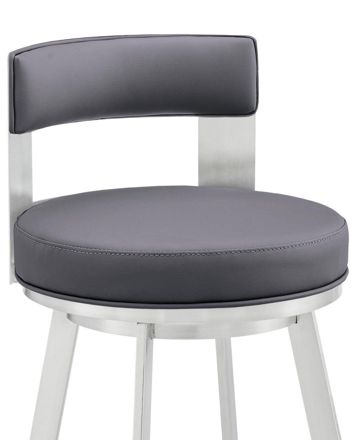 Armen Living Flynn 26" Swivel Counter Stool In Silver Metal With Faux Leather In Gray,silver