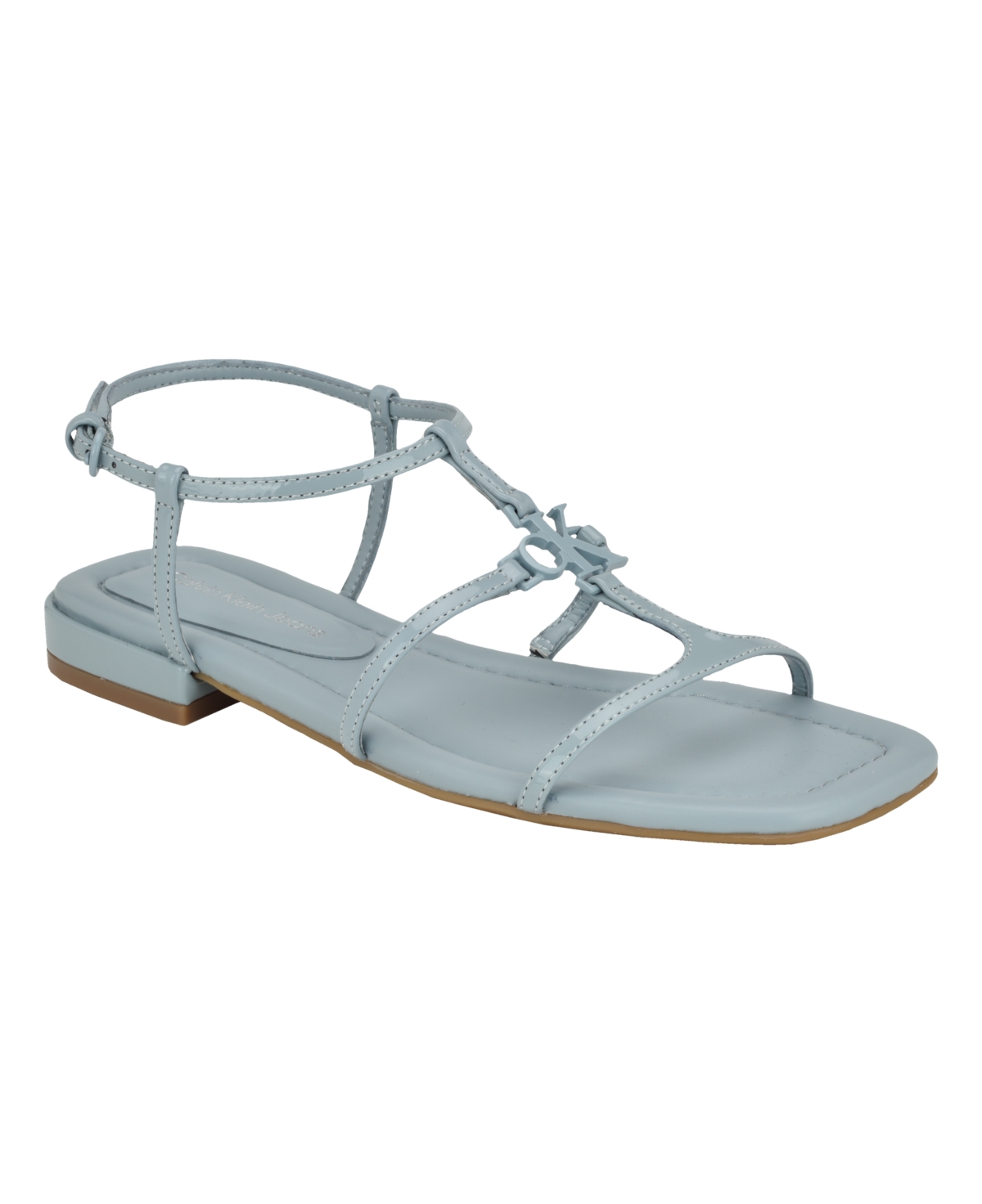 Shop Calvin Klein Women's Sindy Square Toe Strappy Flat Sandals In Light Blue Patent- Faux Patent Leather -