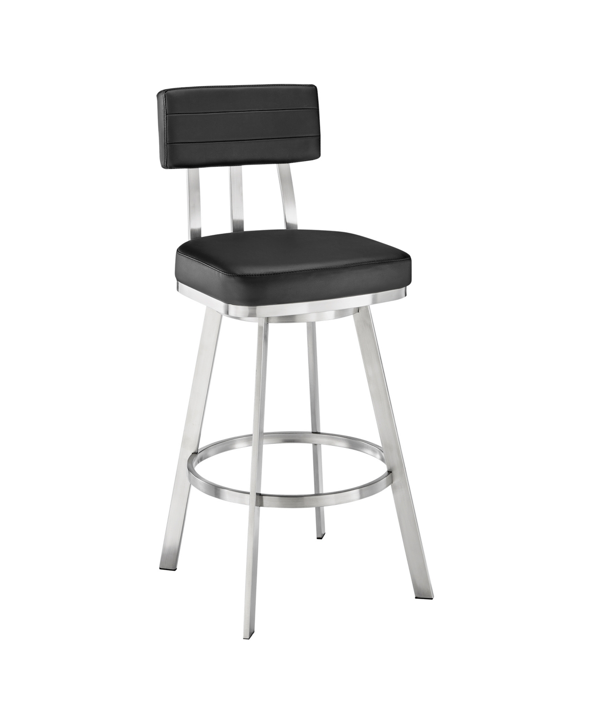 Shop Armen Living Benjamin 30" Swivel Bar Stool In Brushed Stainless Steel With Faux Leather In Black,brushed Stainless Steel