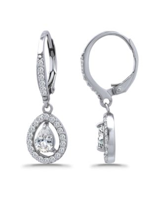 Cubic Zirconia Pear Teardrop Halo Leverback Drop Earrings in 18k Gold-Plated Sterling Silver, Created for Macy's