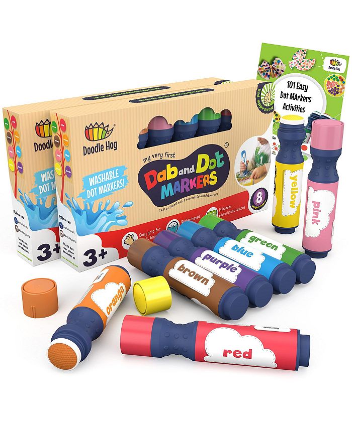 Doodle Hog Washable 8 Colors Dot Markers 2 Pack Set Paint Daubers for