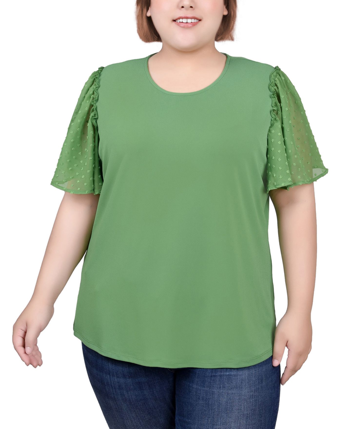 Женский топ NY Collection Plus Size Clip Dot Flutter Sleeve, цвет: Мятный зелёный — фото 6