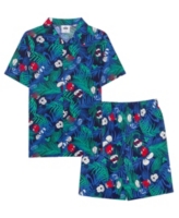 Mickey Mouse Big Boys Short Sleeve Woven Shirt and Shorts - Navy