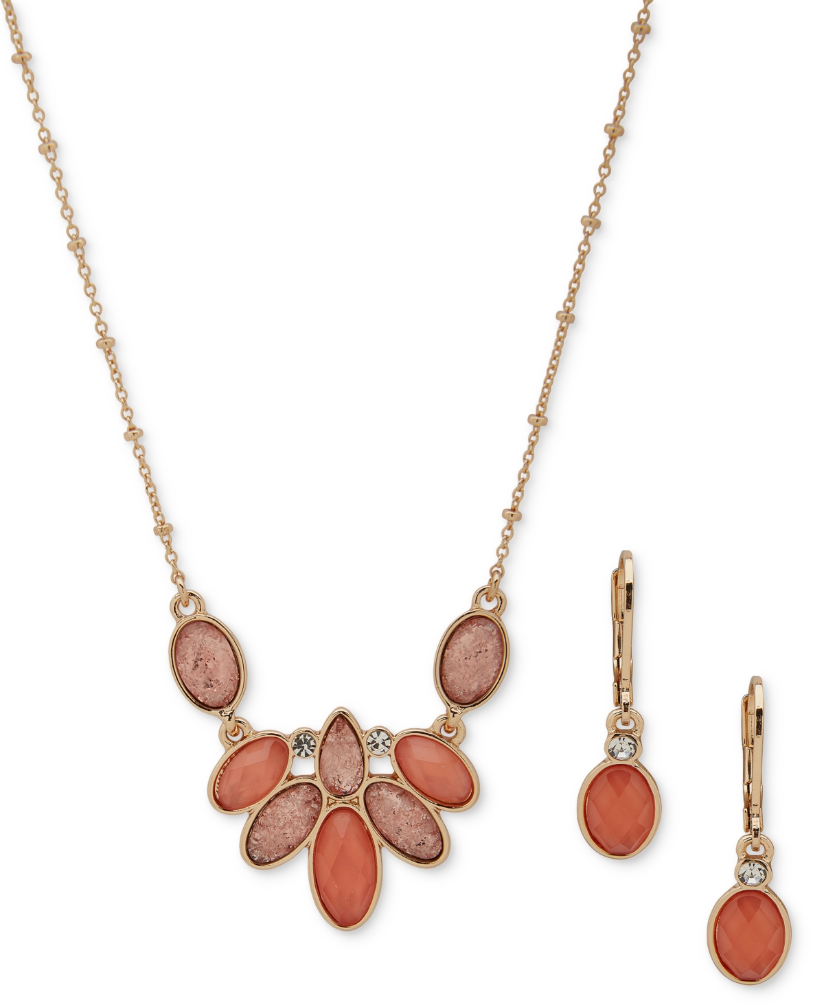 Shop Anne Klein Gold-tone Mixed Stone Statement Necklace & Drop Earrings Set In Multi