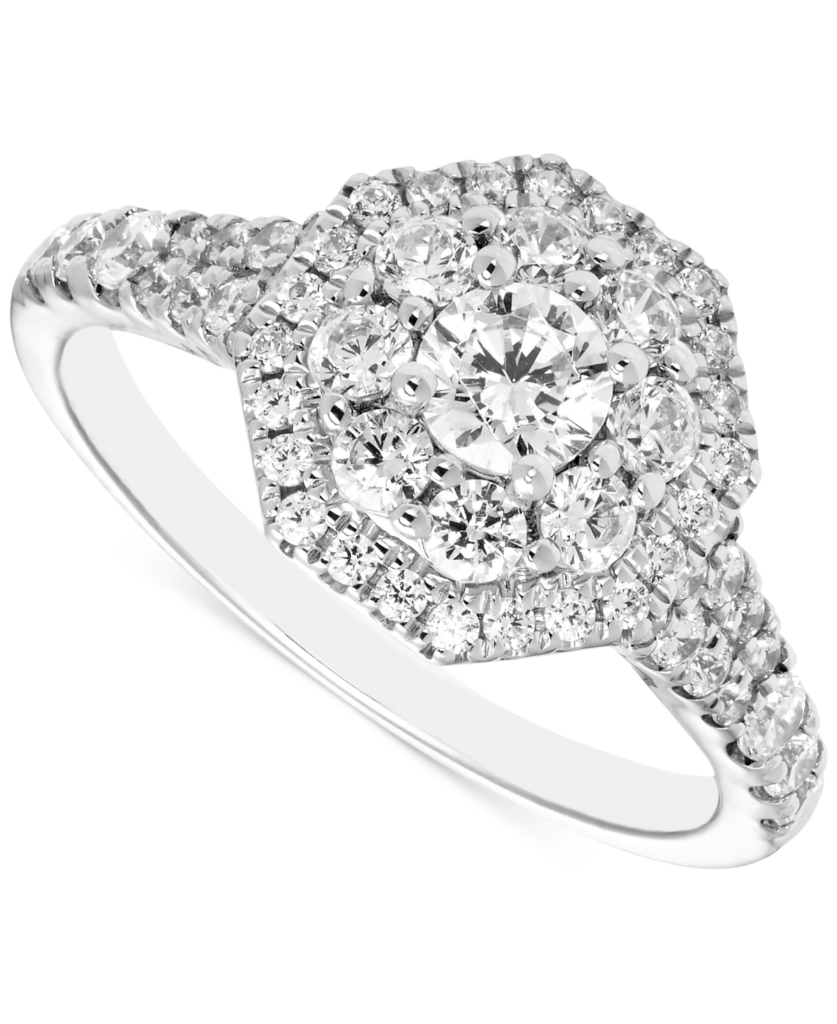Shop Macy's Diamond Hexagon Halo Engagement Ring (1 Ct. T.w.) In 14k White Gold