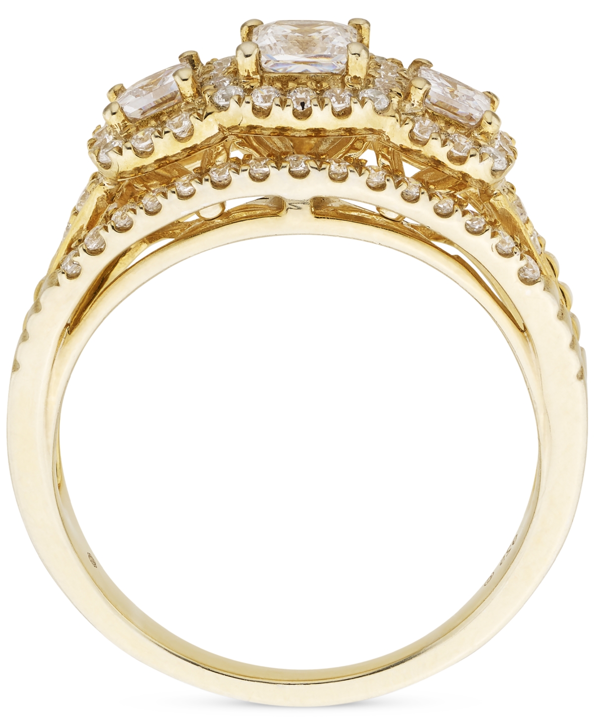 Macy's Diamond Princess & Round Three Stone Engagement Ring (1 Ct. T.w.) In 14k Gold In Yellow Gold