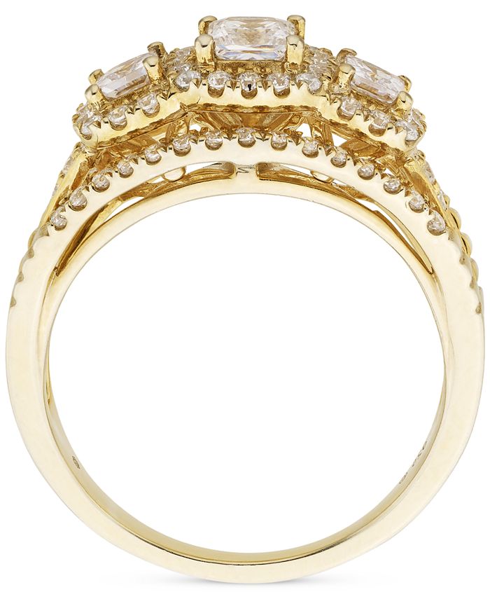 Macy's Diamond Princess & Round Three Stone Engagement Ring (1 ct. t.w ...